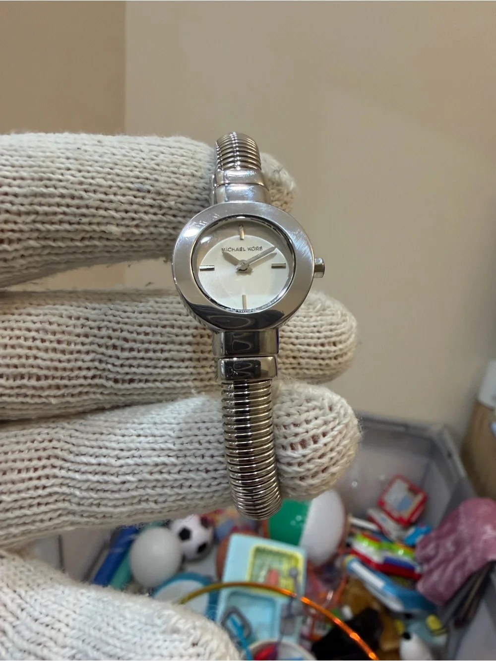 Michael Kors MK7529 Mini Gramercy Women's Silver Watch Tubogas Cuff Fits 6.5